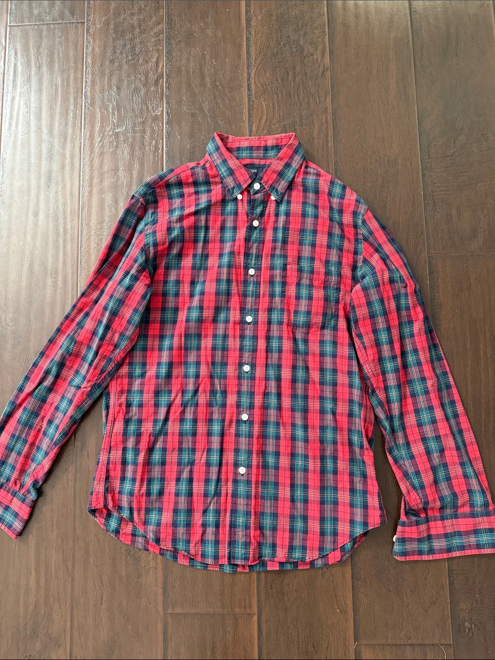 Men's J.Crew Red and Green Plaid Button-Down Shirt - Medium